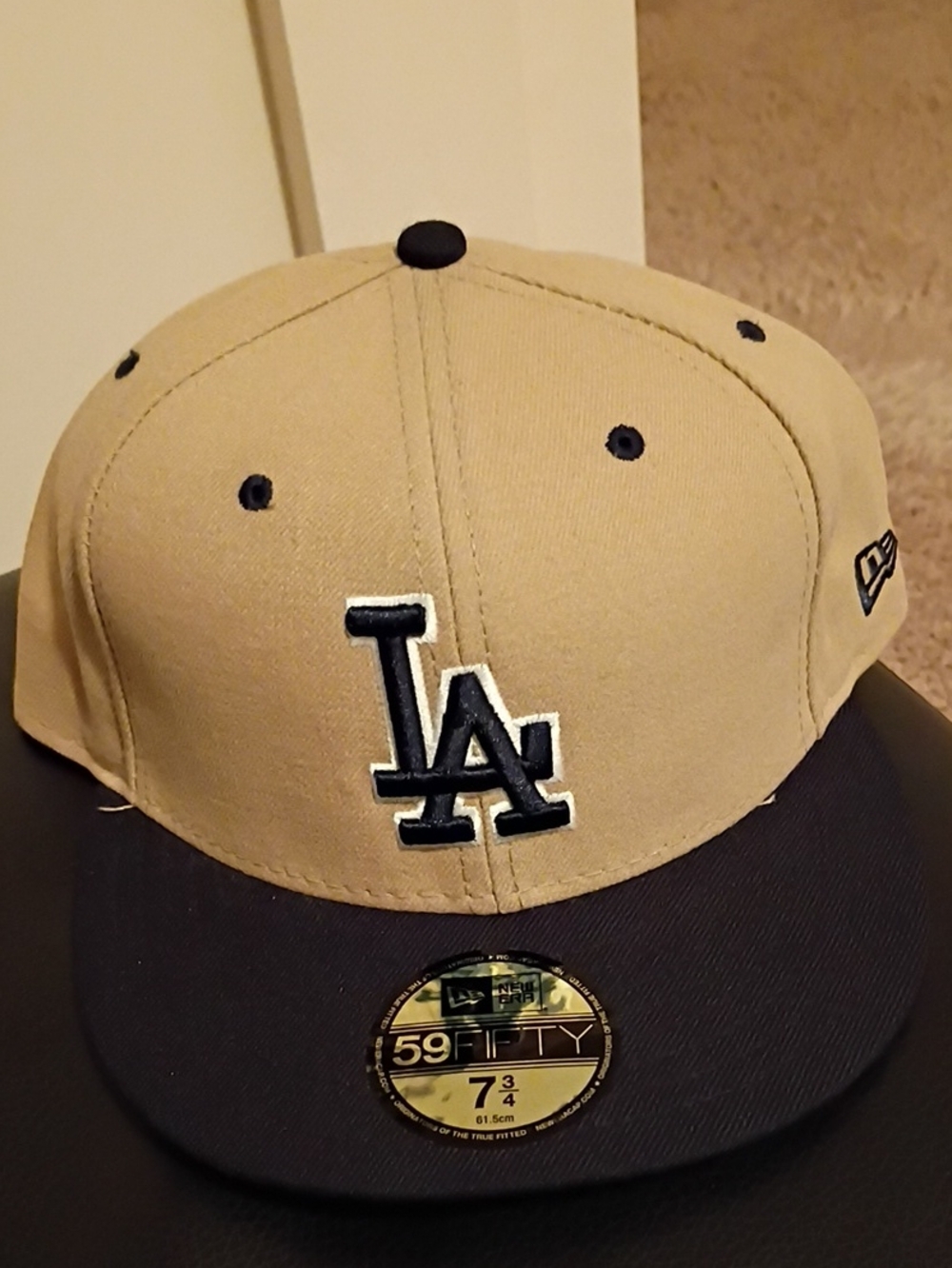 New Era LA Dodgers Two-Tone Fitted Cap in Tan and Navy